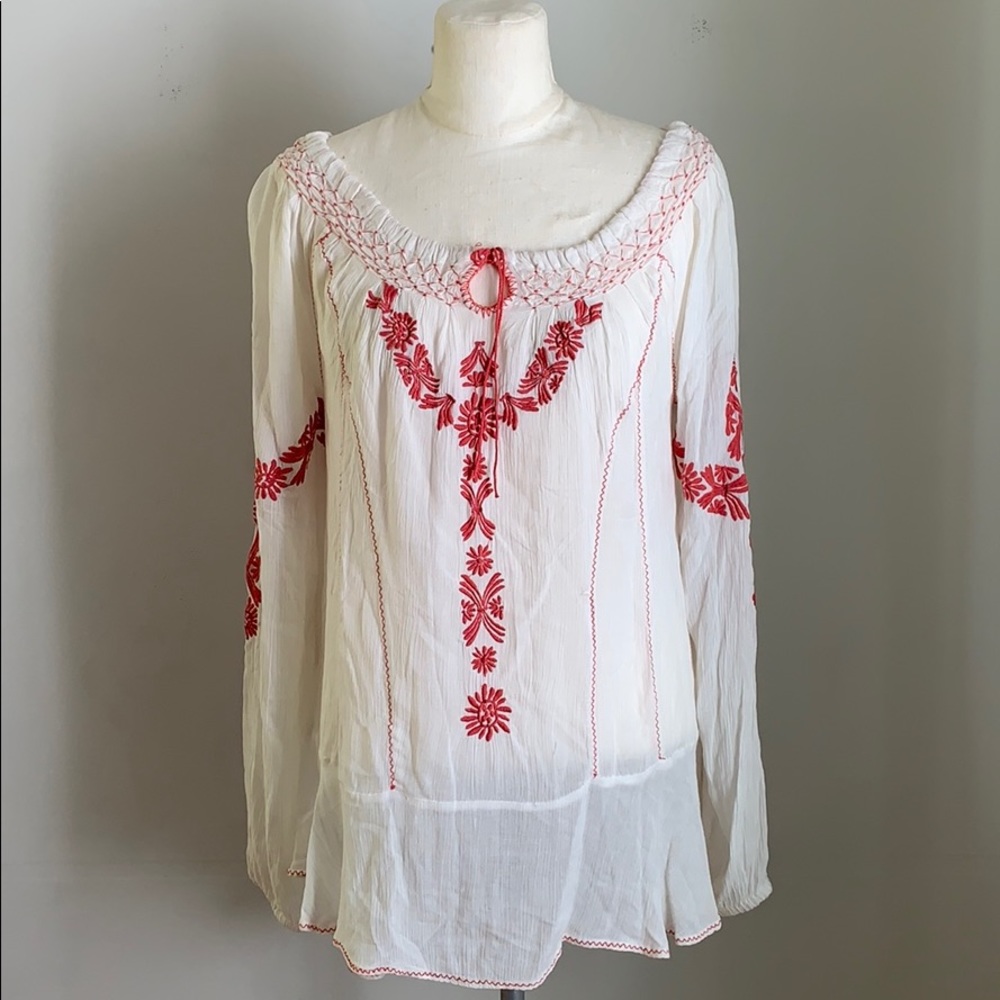 Free People Embroidered Boho Tunic Top Medium